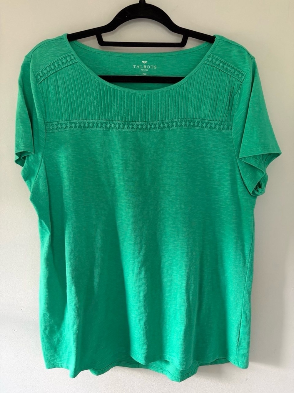 Talbots Bright Green Short Sleeve Knit Top with Pintuck Detail
